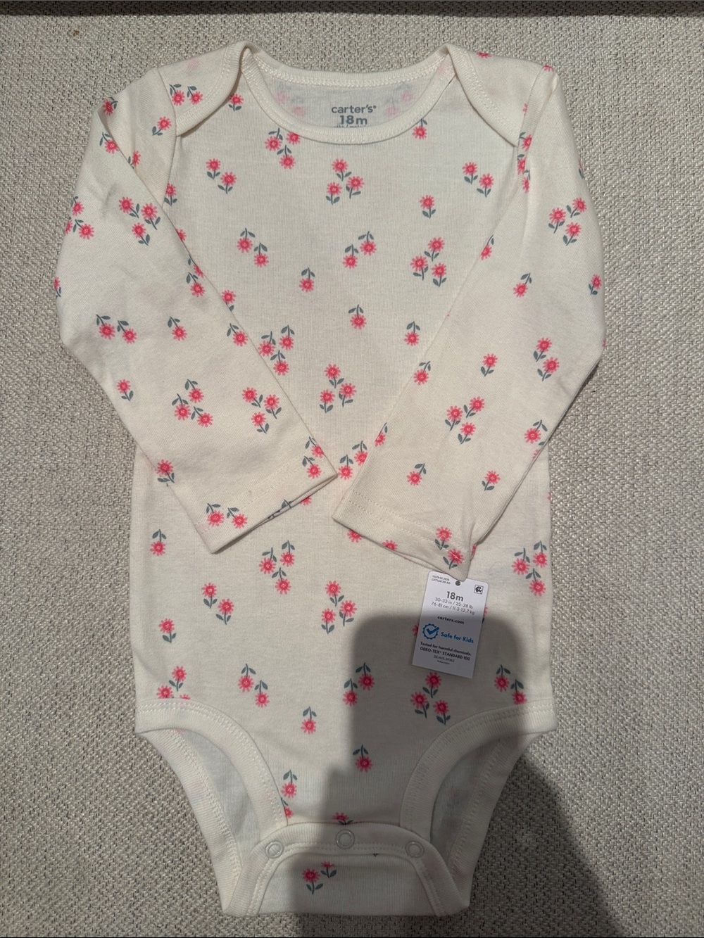 Carter's Cream Long-Sleeve Bodysuit with Pink Floral Print